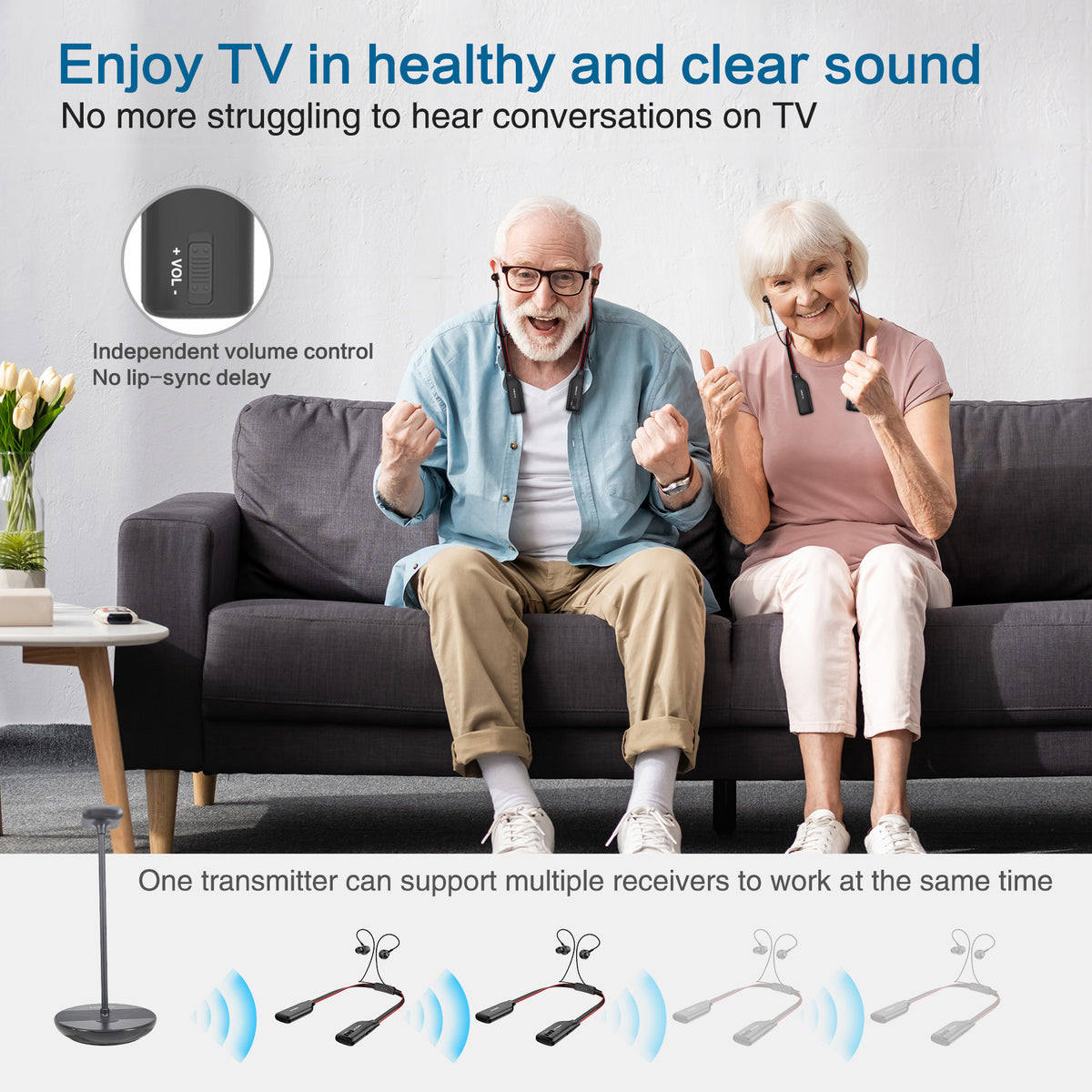 SIMOLIO TV Earphones for Seniors Wireless Headphones for TV for Hard of Hearing Spare Battery By pass SM 828D1