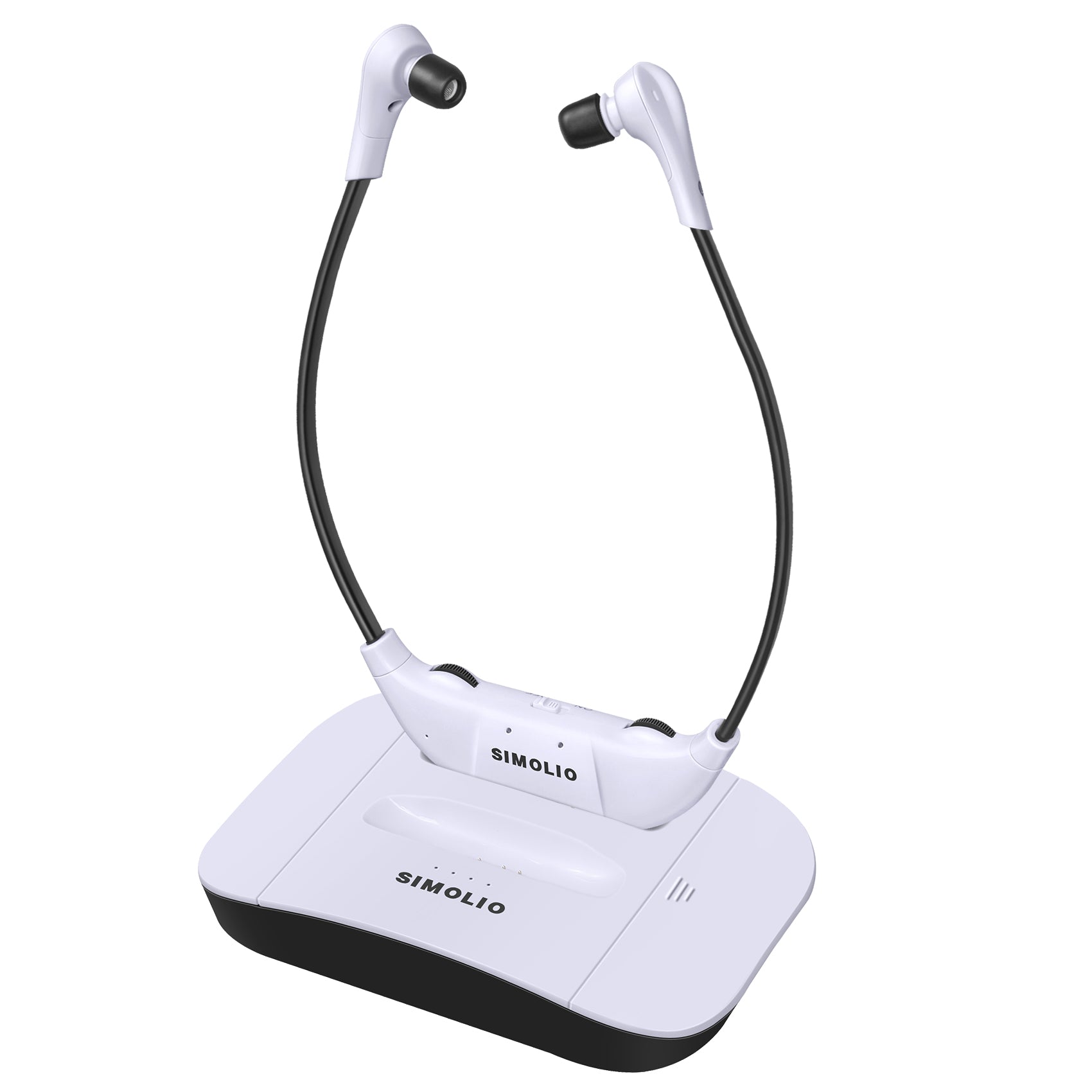 SIMOLIO SM-824D1 digital wireless headphones for tv watching two charging slots front view